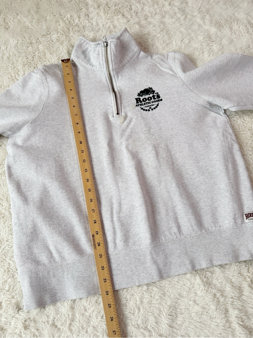 VTG Y2K 90s ROOTS Woman Gray Quarter Zip Cotton Sweater XL Classic Preppy Cozy - Picture 4 of 10